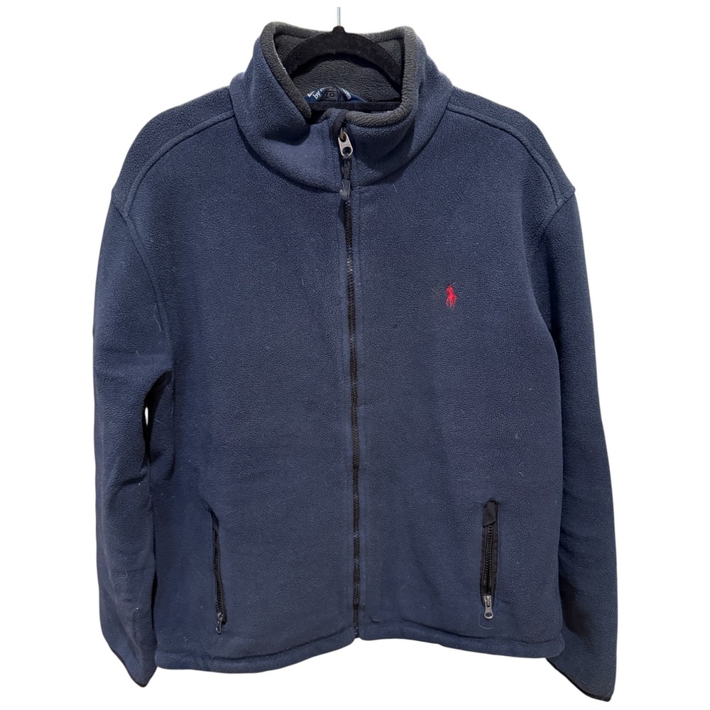 VTG Polo Ralph Lauren Fleece Jacket Mens XL Navy Blue Embroidered Logo Mock Neck